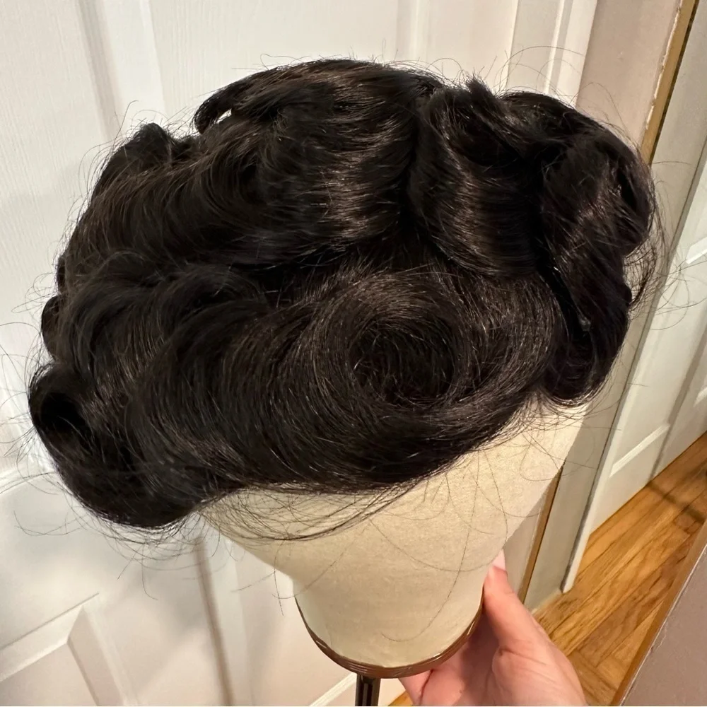 6x9 Off Black #1B Mens Toupee Thin Skin PU & French Lace 120% Density It#ND